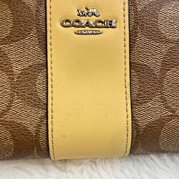 Coach Signature Tan and Golden Yellow Color-Block Coated Canvas Wallet - Picture 4 of 10